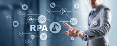 RPA. Sanal ekranda robot işlem otomasyon kavramı