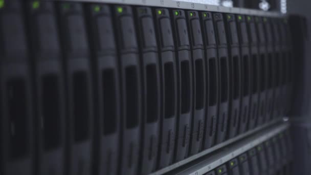 Large data center. Server Rack Blinking. Video contains flickering. — Stock Video