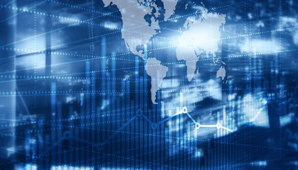 Abstraktes Börsenbalkendiagramm auf dem Hintergrund der Weltkarte — Stockfoto