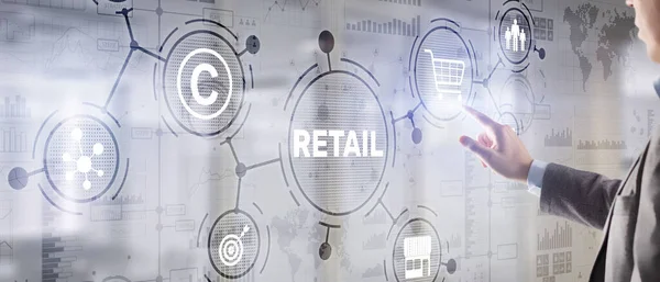 Butikskoncept marknadsföringskanaler E-handel Shopping automation på virtuell skärm — Stockfoto