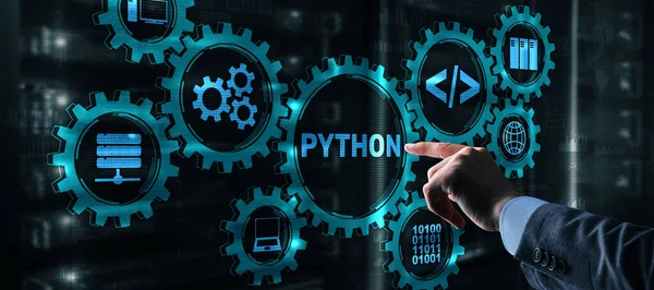 Pythonプログラミング言語。仮想画面上でのワークフロー抽象アルゴリズムの概念 — ストック写真