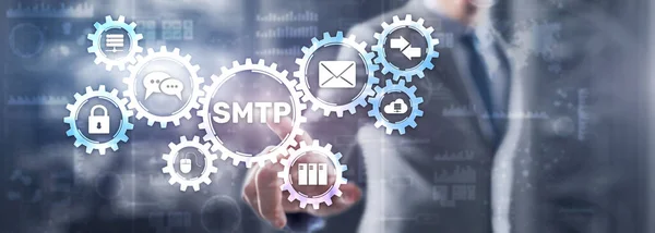 Simple Mail Transfer Protocol. Protokol pro přenos pošty serveru Smtp. Odesílání a příjem e-mailů protokolem TCP IP — Stock fotografie