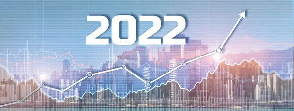 Nuevo 2022 año en el fondo de la ciudad moderna. Banner del sitio web — Foto de Stock