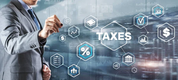 Begrip belastingen betaald door particulieren en bedrijven zoals BTW, inkomstenbelasting en onroerendgoedbelasting. Achtergrond voor uw bedrijf — Stockfoto
