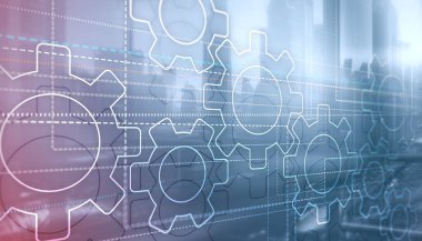 Şehrin arka planında noktalar ve dişliler