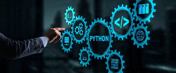 Programmiersprache Python. Abstraktes Algorithmus-Konzept für die Programmierung des Workflows auf virtuellem Bildschirm — Stockfoto