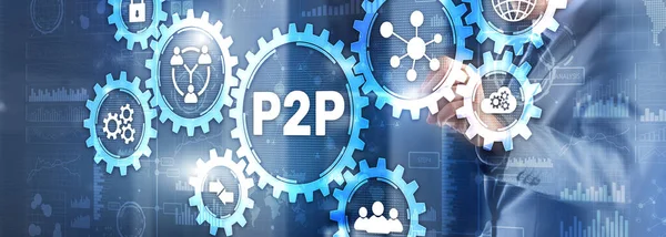 Peer to peer P2P. Lupenrein. Finanzdaten Geschäftswährungskonzept — Stockfoto