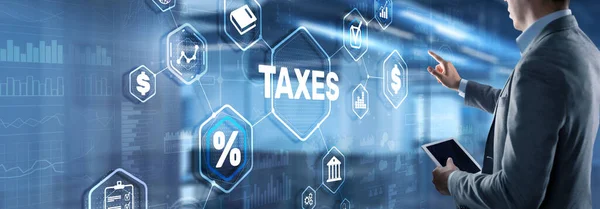 Έννοια των φόρων που καταβάλλουν ιδιώτες και εταιρείες, όπως ΦΠΑ, φόρος εισοδήματος και φόρος ακίνητης περιουσίας. Ιστορικό για την επιχείρησή σας — Φωτογραφία Αρχείου
