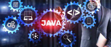 Sanal ekranda Java programlama dili ve web geliştirme kavramı.