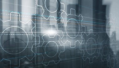 Şehrin arka planında noktalar ve dişliler