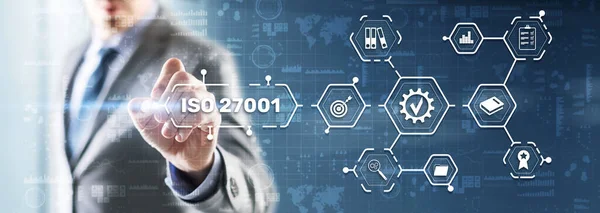 ISO 27001. Internationale Norm für Informationssicherheit. Konzept der ISO-Normen Qualitätskontrolle Garantie — Stockfoto