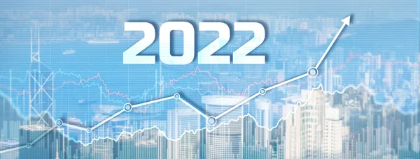 Új 2022 év a modern város hátterében. Weboldal banner — Stock Fotó