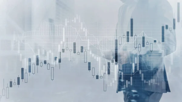 Analysis concept. Financial graph on city scape background double exposure — Stock Photo, Image