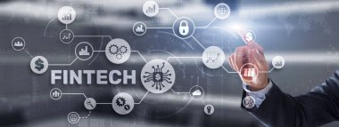 Fintech Yatırım Finans Teknolojisi Konsepti. 3B Sanal Ekran