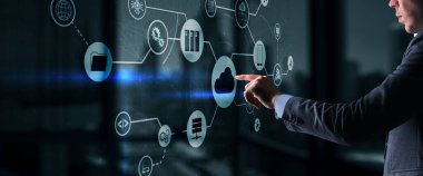 Modern şehir fütüristik geçmişi üzerine bulut hesaplama kavramı