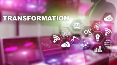 İş Dönüşümü. Gelecek ve İnovasyon İnternet ve ağ konsepti. Soyut iş geçmişi. Karışık Ortam.