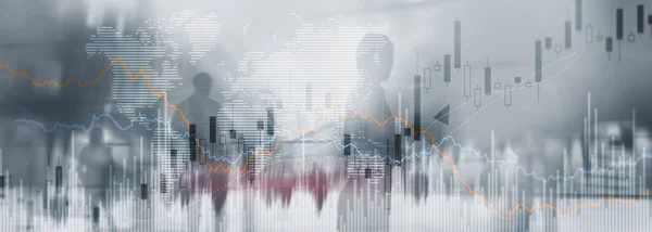 Silhouettes of people on the background of financial graphs and charts — Stock Photo, Image