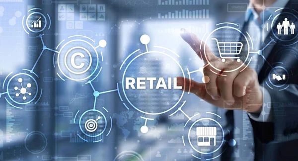 Retail concept marketing channels E-commerce Bevásárlóautomatizálás virtuális képernyőn — Stock Fotó