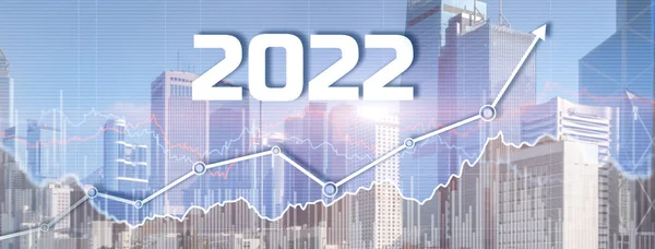 Nuevo 2022 año en el fondo de la ciudad moderna. Banner del sitio web — Foto de Stock