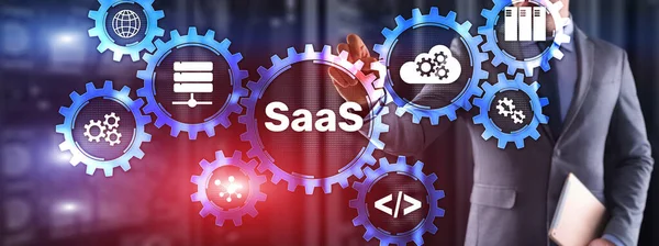 SaaS Software als Service-Konzept mit handgedrücktem Text — Stockfoto