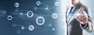 Yapay Zeka Makinesi Öğrenme Teknolojisi İş Konsepti. Soyut şehir