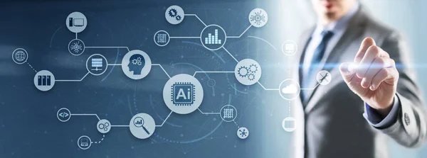 Технология машинного обучения искусственного интеллекта Концепция бизнеса. Абстрактный город — стоковое фото