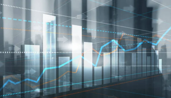 Pénzügyi diagram grafikon. Trading Forex Exchange Investment Fintech koncepció modern városi háttér — Stock Fotó