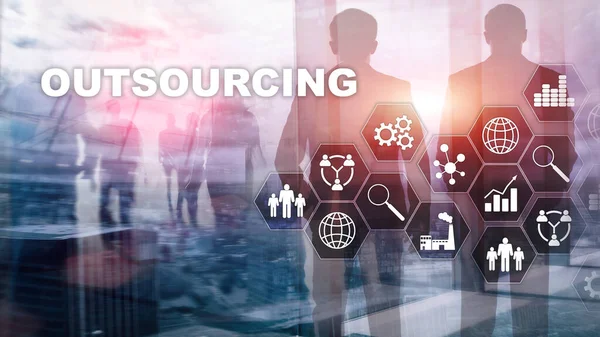 Outsourcing Recursos Humanos Concepto Industria Empresarial Global Outsource Freelance Asociación —  Fotos de Stock
