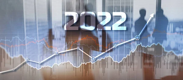 El nuevo año 2022 la tecnología financiera está cambiando los negocios. Gráfico de crecimiento con retorno de la idea de inversión — Foto de Stock