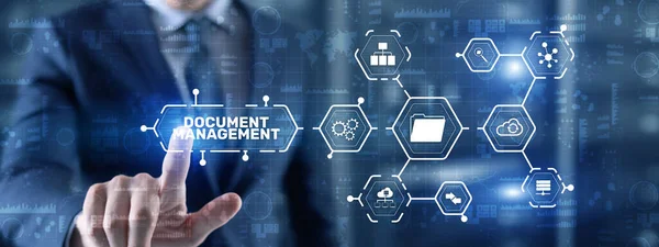 Document Management Data System Business Technology Konzept. DMS auf virtuellem Bildschirm — Stockfoto