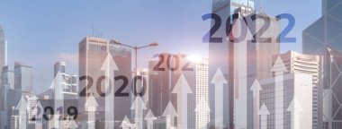 2022 konsepti. Ekonomik büyüme grafiği. Corpotare konsepti yeni yıl. Karışık Ortam
