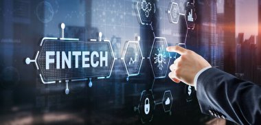 Fintech Yatırım Finans Teknolojisi Konsepti. 3B Sanal Ekran