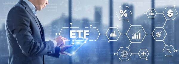 교환 펀드를 운영 한다. 투자 개념. ETF 입니다. 주식 시장 지수 펀드 — 스톡 사진
