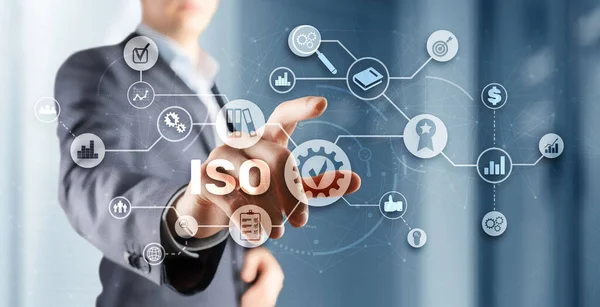 ISO certificatie concept standaard kwaliteitscontrole. Internationale norm voor informatiebeveiliging — Stockfoto