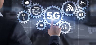5G Fives jenerasyonu yüksek hızlı internet bağlantısı telekomünikasyon konsepti. Karışık ortam