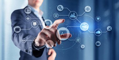 Yapay Zeka Makinesi Öğrenme Teknolojisi İş Konsepti. Soyut şehir