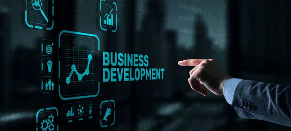 Business Development Planning. Inscription na 3D virtuální obrazovce — Stock fotografie