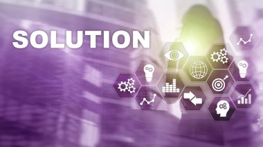 İş çözümleri, başarı ve strateji kavramı. Çözümlerle birlikte iş sürecinin sanal diyagramının yapılandırılması