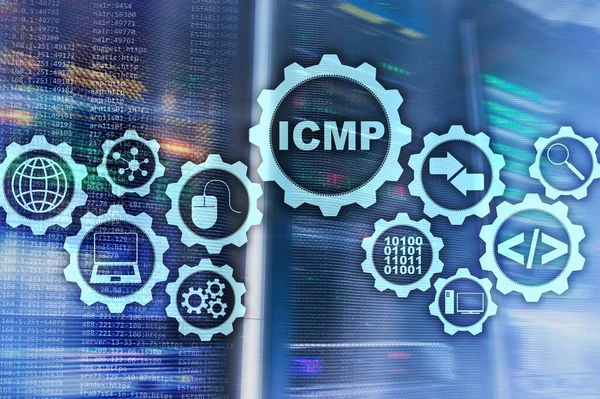 Icmp インターネット制御メッセージプロトコル ネットワークの概念 バックグラウンドでのサーバールーム — ストック写真