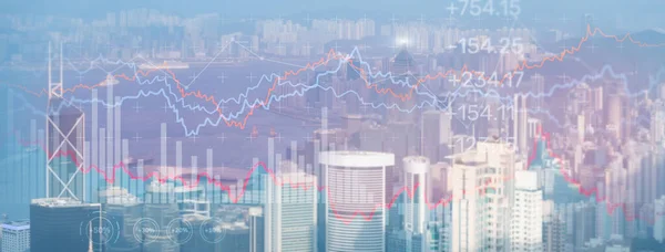 Dubbele Belichting Financiële Grafieken Diagrammen Bedrijfs Economische Investeringsconcept Een Moderne — Stockfoto