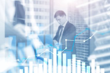 Yatırım Finansal veya Ekonomik trendler iş fikri ve sanat tasarımı. Ofis geçmişi.