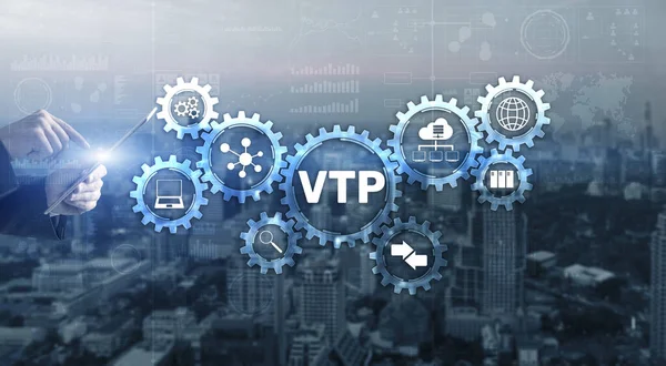 Vlan Trunking Protocol Technology Networks Cocept Blue Background — Stock Photo, Image