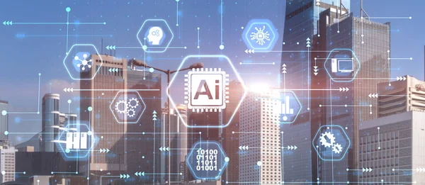 Artificial Intelligence Concept Technology Learning City Background — Stockfoto