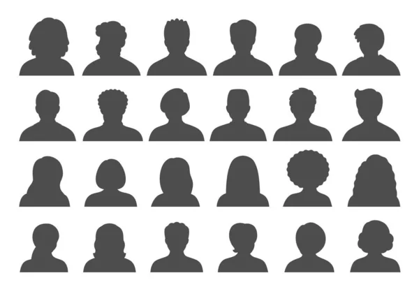 Serie di persone, avatar, persone teste sagome. La gente affronta la collezione di icone dei social network . Illustrazioni Stock Royalty Free