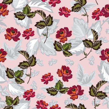 renkli çiçekler ve yapraklar - Dikişsiz desen