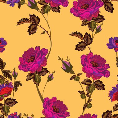 renkli çiçekler ve yapraklar - Dikişsiz desen