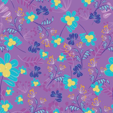 renkli çiçekler ve yapraklar - Dikişsiz desen