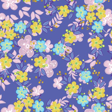 renkli çiçekler ve yapraklar - Dikişsiz desen