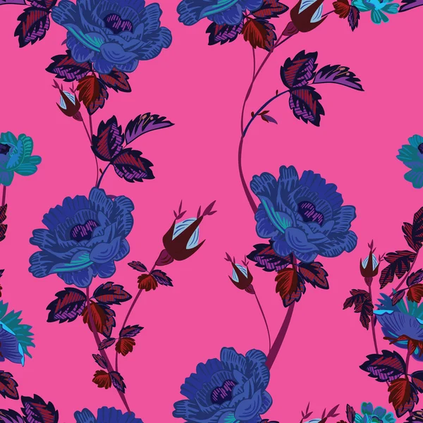 Fleurs et feuilles colorées - motif sans couture — Image vectorielle