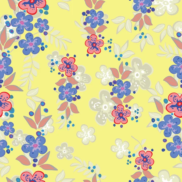 Fleurs et feuilles colorées - motif sans couture — Image vectorielle